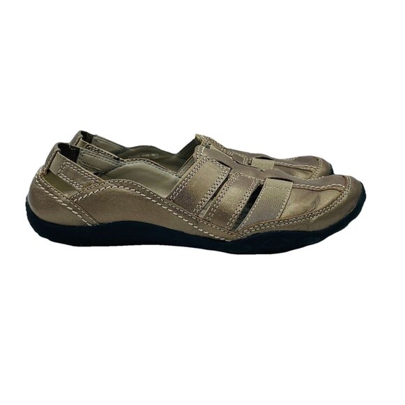 Clarks Womens Shoes Size 8.5 M Bronze Leather Comfort Slip On Loafers D'Orsay - Picture 1 of 11